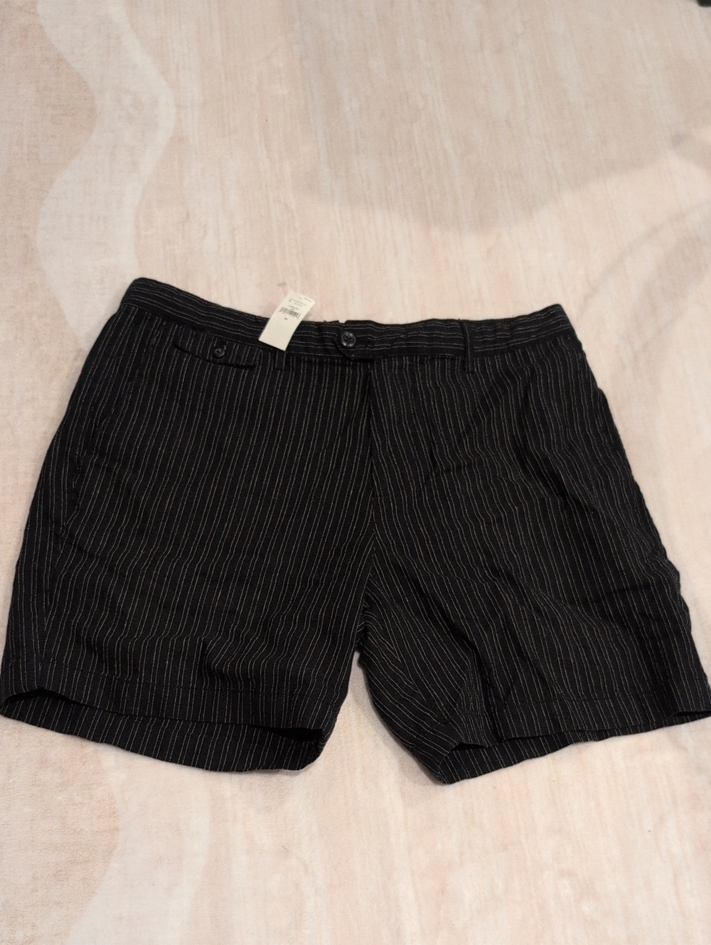 Men's Black Pinstripe Shorts - Linen Blend